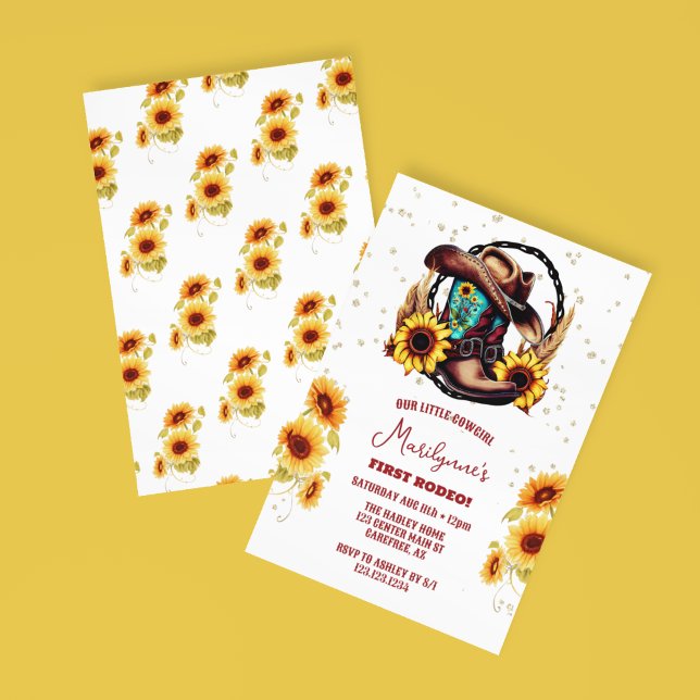 Convite Primeiro aniversario Rustic First Rodeo Western (Criador carregado)