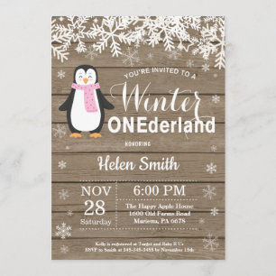Convite Primeiro aniversario Rustic Penguin em Onederland