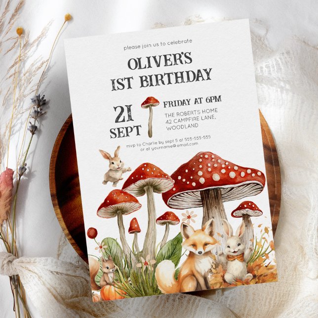 Convite Primeiro aniversario Rustic Woodland (Criador carregado)