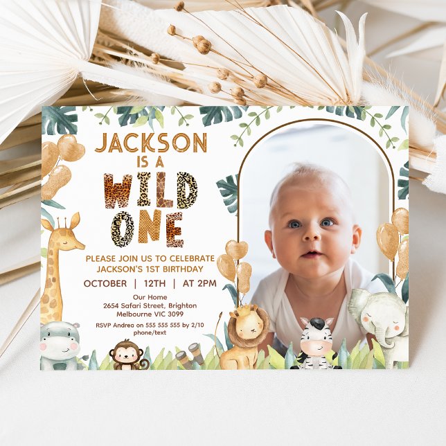 Convite Primeiro aniversario Safari Rustic Brown Wild One (Boys Wild One 1st Birthday Invitation, Safari 1st Birthday Invitation, Jungle Themed 1st Birthday )