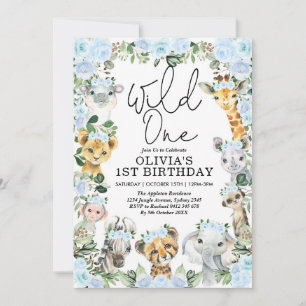 Convite Primeiro aniversario Safari Selvagem de Flor Azul