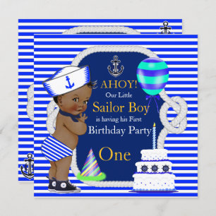 Convite primeiro aniversario Sailor Boy Marinho Blue Strik