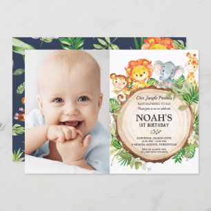 Convite Primeiro aniversario Selva Animais Greenery Safari