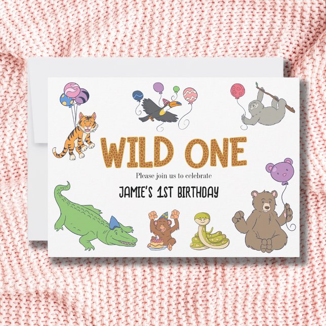 Convite primeiro aniversario Selvagem - Animais Safari Sel (Safari 1st birthday invitations. Wild one theme with jungle animals.)