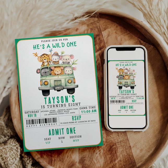 Convite Primeiro aniversario Selvagem de Animais Safari (Criador carregado)