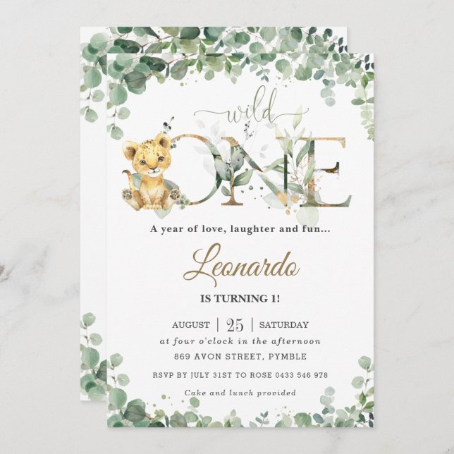 Convite Primeiro aniversario Selvagem de Leão Cento-Leão V (Frente/Verso)