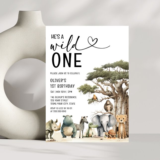 Convite Primeiro aniversario Selvagem Safari Moderno (Criador carregado)