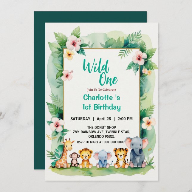 Convite Primeiro aniversario Selvagem Selvagem Selvagem Se (Frente/Verso)