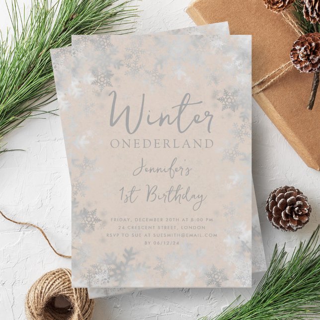 Convite Primeiro aniversario Silver Champagne Winter ONEDE (Silver Champagne Winter ONEDERLAND 1st Birthday Invitation)