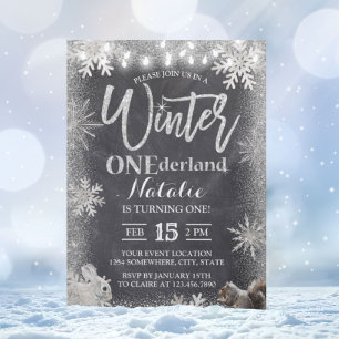 Convite Primeiro aniversario Silver Winter ONE derland Cha