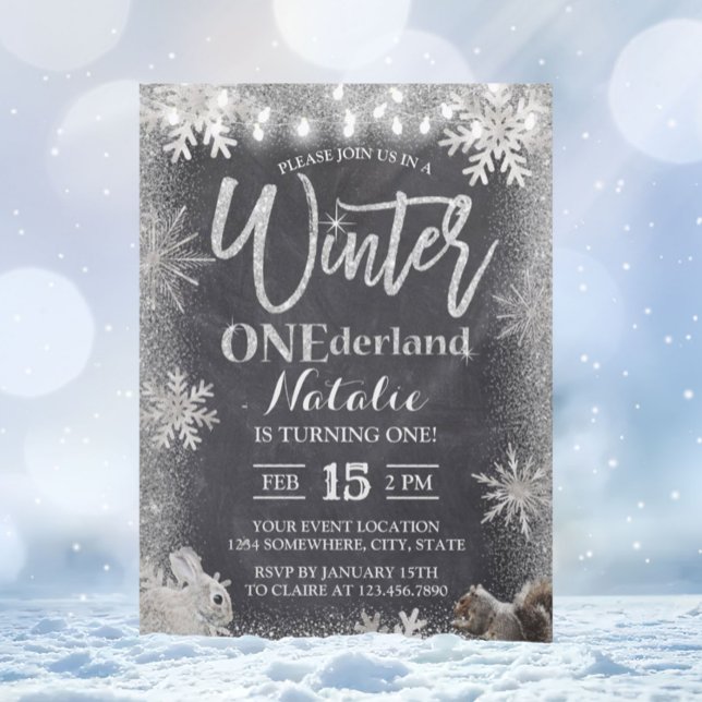 Convite Primeiro aniversario Silver Winter ONE derland Cha (Criador carregado)