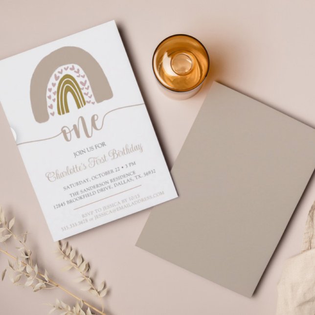 Convite Primeiro Aniversário Simples Boho Rainbow (Criador carregado)
