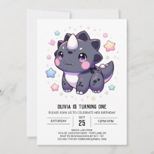 Convite Primeiro aniversario Simples de Dinossauro Mítico
