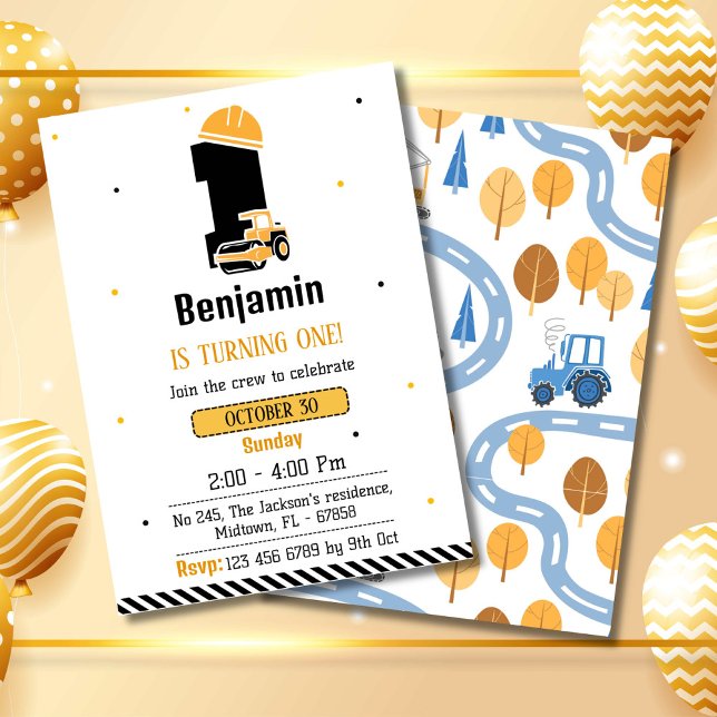 Convite Primeiro aniversario simples e fofo de caminhoneir (Criador carregado)