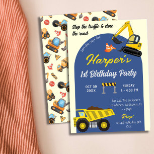 Convite Primeiro aniversario simples e fofo de caminhoneir