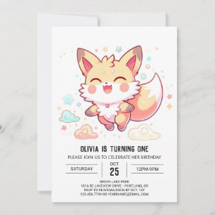 Convite Primeiro aniversario Simples Fantasy Fox