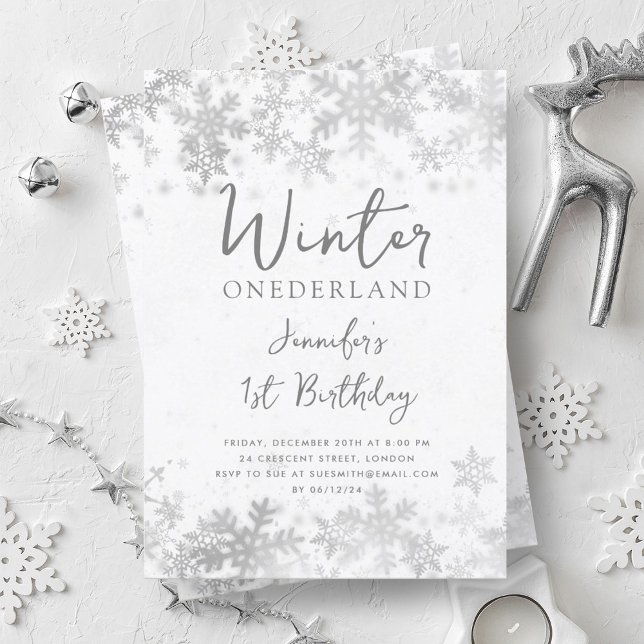 Convite Primeiro aniversario Simples Silver Winter ONEDERL (Simple Silver Winter ONEDERLAND 1st Birthday Invitation)