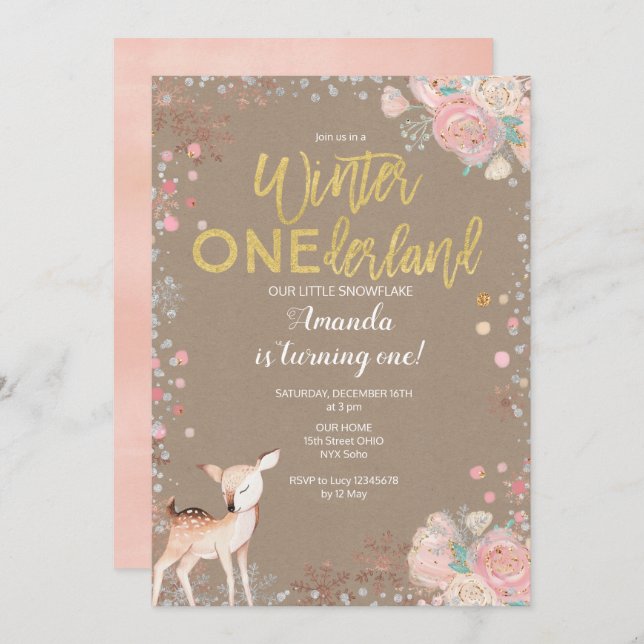 Convite primeiro aniversario Snowflake ONEderland - Kaft d (Frente/Verso)