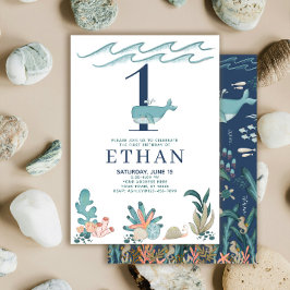 Convite primeiro aniversario Sob O Mar De Baleia Aquarela