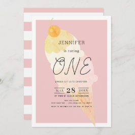 Convite primeiro aniversario sorvete Rosa Stripe Girl