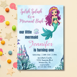 Convite Primeiro aniversario Splash Smermaid Bash Girls