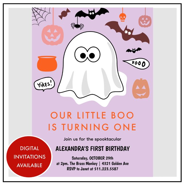 Convite Primeiro aniversario Spooktacular de Fantasma Fant (Halloween-1st-birthday-Invitation-Spooktacular-Cute-Ghost-pink-1)