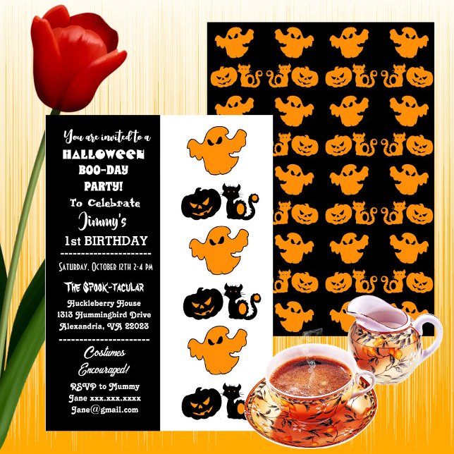 Convite Primeiro aniversario Spooktacular do Halloween Pum (Spooktacular Halloween Pumpkins Boo 1st Birthday Invitation)