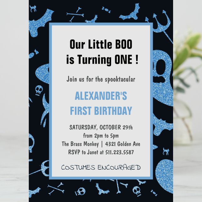 Convite Primeiro aniversario Spooktacular do Pequeno Boo (Halloween-1st-birthday-Invitation-Spooktacular-Little-boo-boy-blue-1)