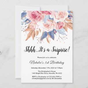 Convite Primeiro aniversario Surpresa Aquarela Floral Bot