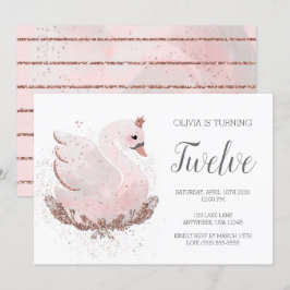 Convite Primeiro aniversario Swan | Brilho branco e Rosa D
