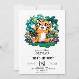 Convite Primeiro aniversario Tiger Bonito elegante digital