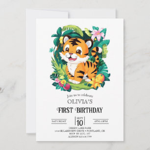 Convite Primeiro aniversario Tiger Colorido Digital