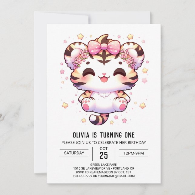 Convite Primeiro aniversario Tiger de Cartoon (Frente)