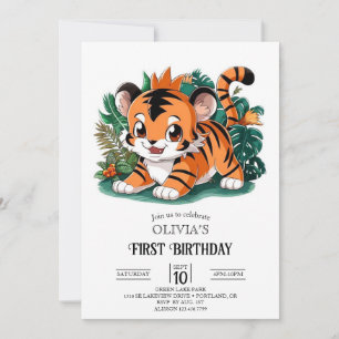 Convite Primeiro aniversario Tiger Simples Elegante Digita
