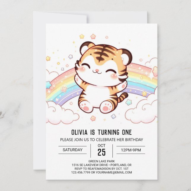 Convite Primeiro aniversario Tigre Cute (Frente)
