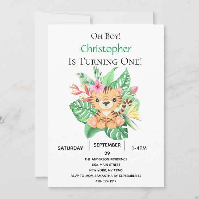 Convite Primeiro aniversario Tropical de Tigre Selgle Safa (Frente)