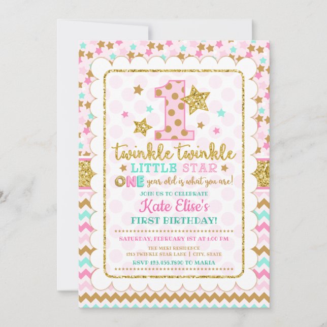Convite Primeiro aniversario Twinkle Twinkle Little Star G (Frente)