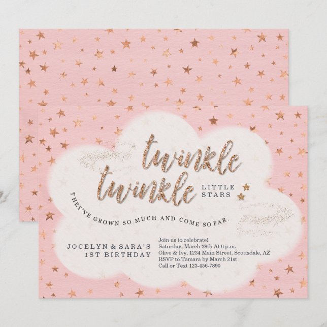 Convite Primeiro aniversario Twinkle Twinkle Pequena Estre (Frente/Verso)