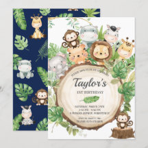 Primeiro aniversario verde de animais da selva ado