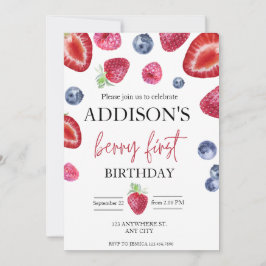Convite Primeiro aniversario Vermelho Azul, Berry, Simples