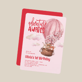 Convite Primeiro aniversario Vermelho Cor-de-Rosa