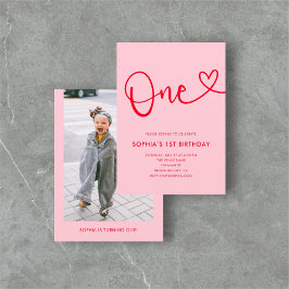 Convite Primeiro aniversario Vermelho Cor-de-Rosa Rosa com