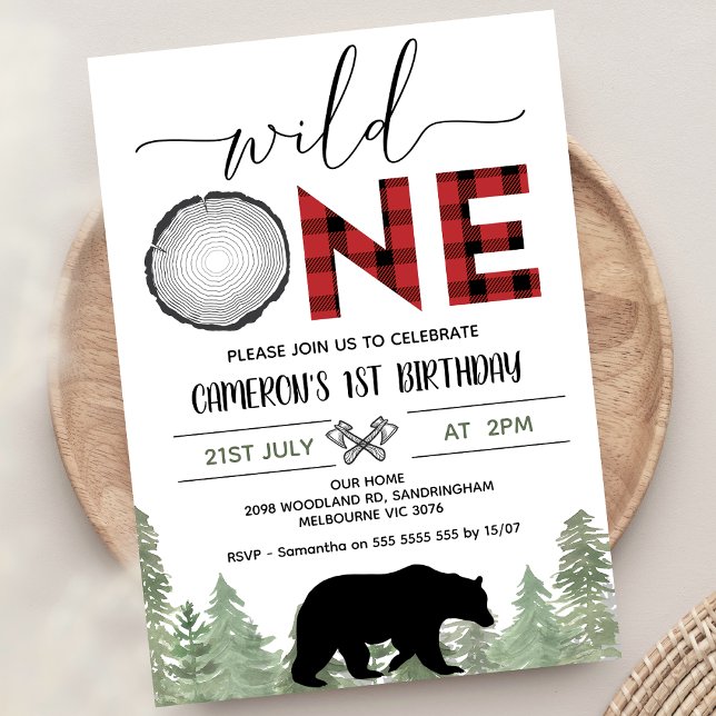 Convite Primeiro aniversario Vermelho Negro Selvagem Um Lu (Wild One Lumberjack 1st Birthday Invitation For Baby Boy, Lumberjack First Birthday party Invite, )