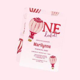 Convite Primeiro aniversario Vermelho Rosa-Rosa-Balão de A