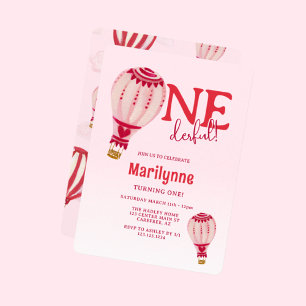 Convite Primeiro aniversario Vermelho Rosa-Rosa-Balão de A