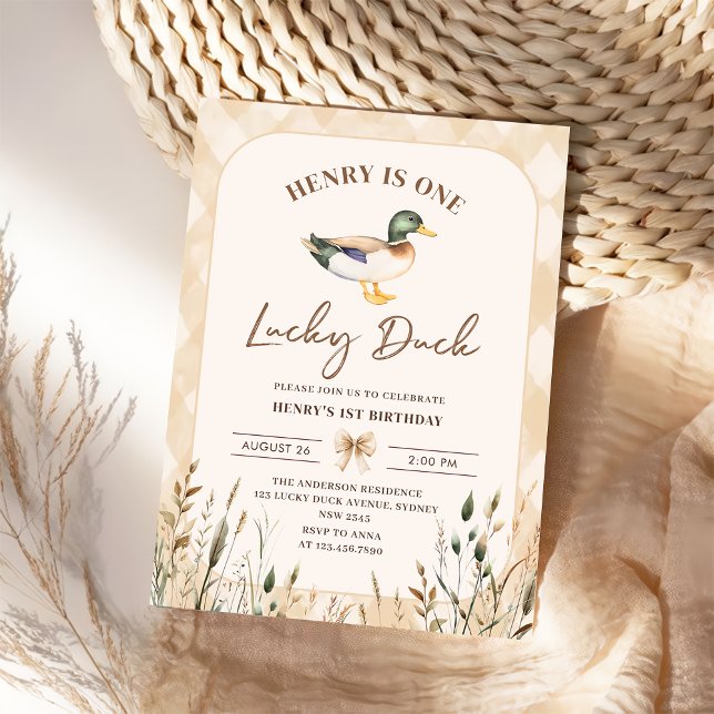 Convite Primeiro aniversario Vintage One Lucky Duck (Criador carregado)