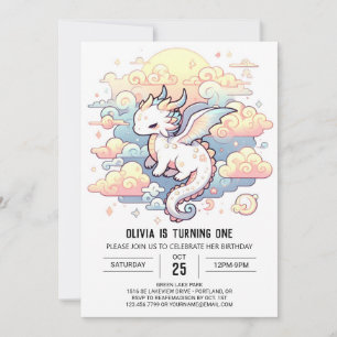 Convite Primeiro aniversario Whimsical Dragon