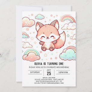 Convite Primeiro aniversario Whimsical Fox