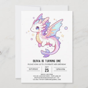 Convite Primeiro aniversario Whimsical Pastel Dragon