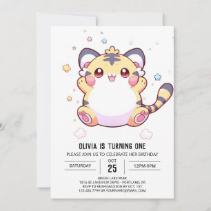 Convite Primeiro aniversario Whimsical Tiger